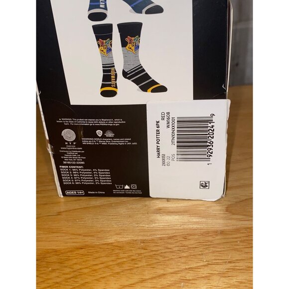 Men's 6-Pack Harry Potter House Crest Crew Socks Hufflepuff Ravenclaw Slytherin - Picture 12 of 13